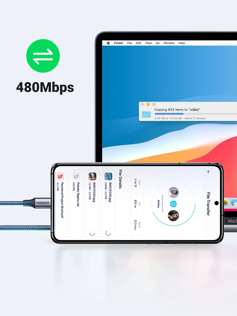 Câble USB-C vers USB-C UGREEN 100 W – 1,5 m – Tressé renforcé – Image 3