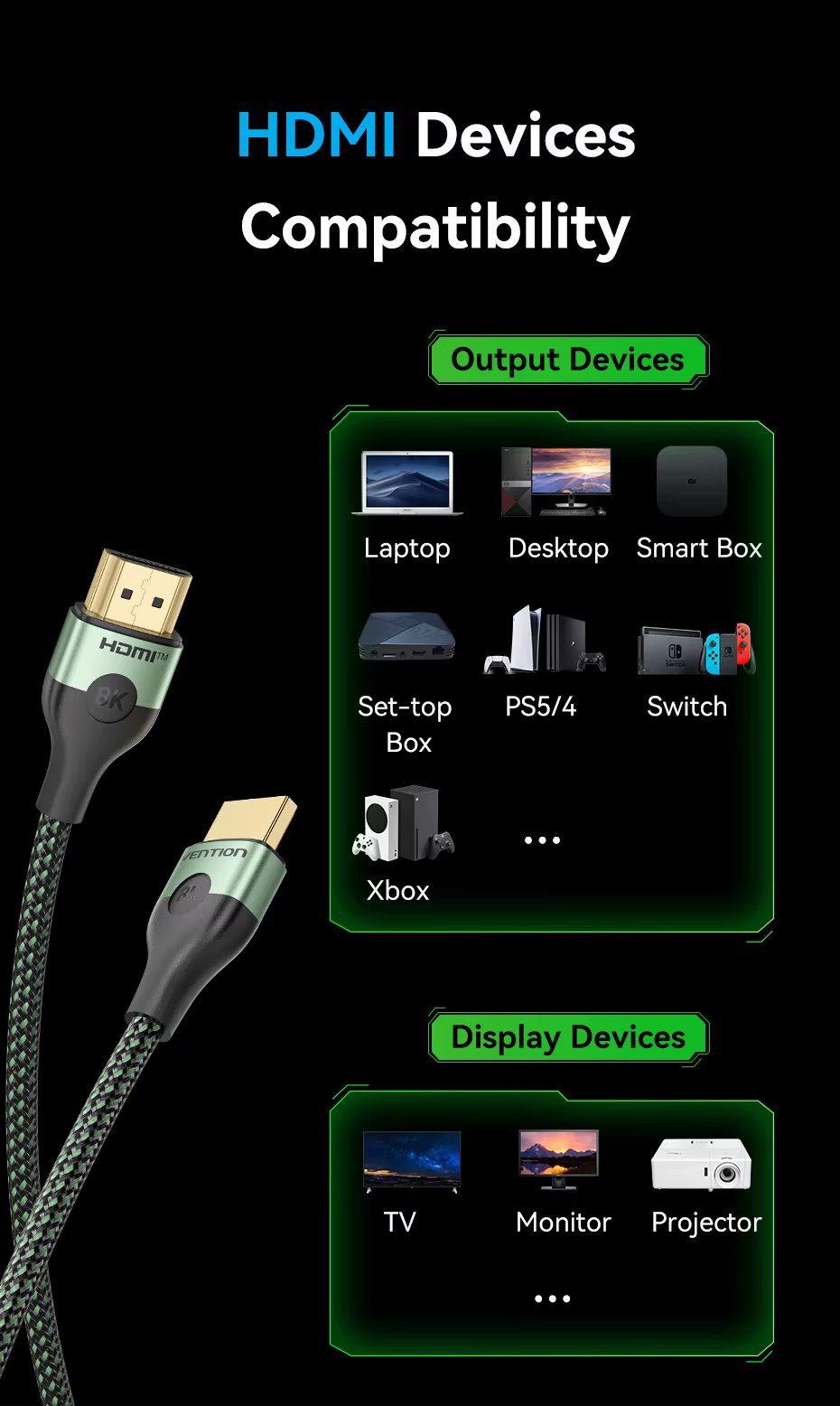 Câble HDMI 2.1 Vention – 8K 60 Hz / 4K 120 Hz – Tressé – Image 5